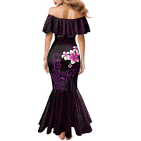 Personalised Hawaii King Kamehameha Day Family Matching Mermaid Dress and Hawaiian Shirt Plumeria With Kakau Pattern - Purple LT14 - Polynesian Pride