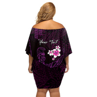 Personalised Hawaii King Kamehameha Day Family Matching Off Shoulder Short Dress and Hawaiian Shirt Plumeria With Kakau Pattern - Purple LT14 - Polynesian Pride