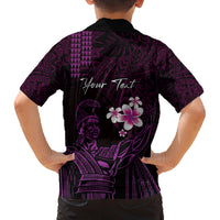 Personalised Hawaii King Kamehameha Day Family Matching Puletasi and Hawaiian Shirt Plumeria With Kakau Pattern - Purple LT14 - Polynesian Pride