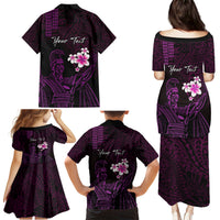 Personalised Hawaii King Kamehameha Day Family Matching Puletasi and Hawaiian Shirt Plumeria With Kakau Pattern - Purple LT14 - Polynesian Pride