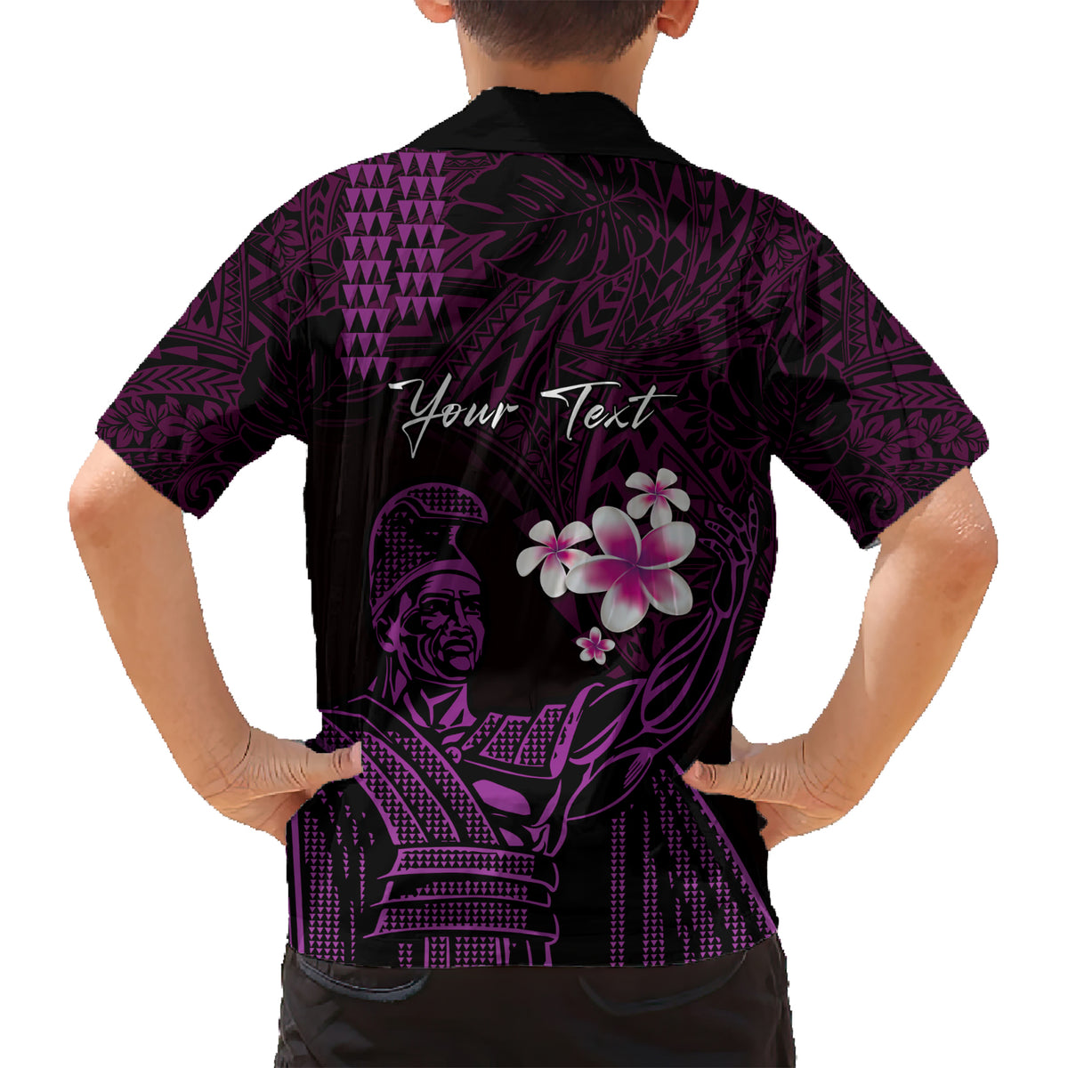 Personalised Hawaii King Kamehameha Day Family Matching Short Sleeve Bodycon Dress and Hawaiian Shirt Plumeria With Kakau Pattern - Purple LT14 - Polynesian Pride