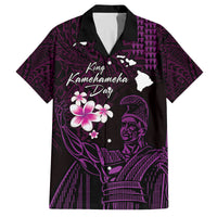 Personalised Hawaii King Kamehameha Day Family Matching Summer Maxi Dress and Hawaiian Shirt Plumeria With Kakau Pattern - Purple LT14 Dad's Shirt - Short Sleeve Purple - Polynesian Pride