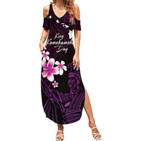 Personalised Hawaii King Kamehameha Day Family Matching Summer Maxi Dress and Hawaiian Shirt Plumeria With Kakau Pattern - Purple LT14 Mom's Dress Purple - Polynesian Pride