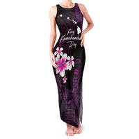 Personalised Hawaii King Kamehameha Day Family Matching Tank Maxi Dress and Hawaiian Shirt Plumeria With Kakau Pattern - Purple LT14 Mom's Dress Purple - Polynesian Pride