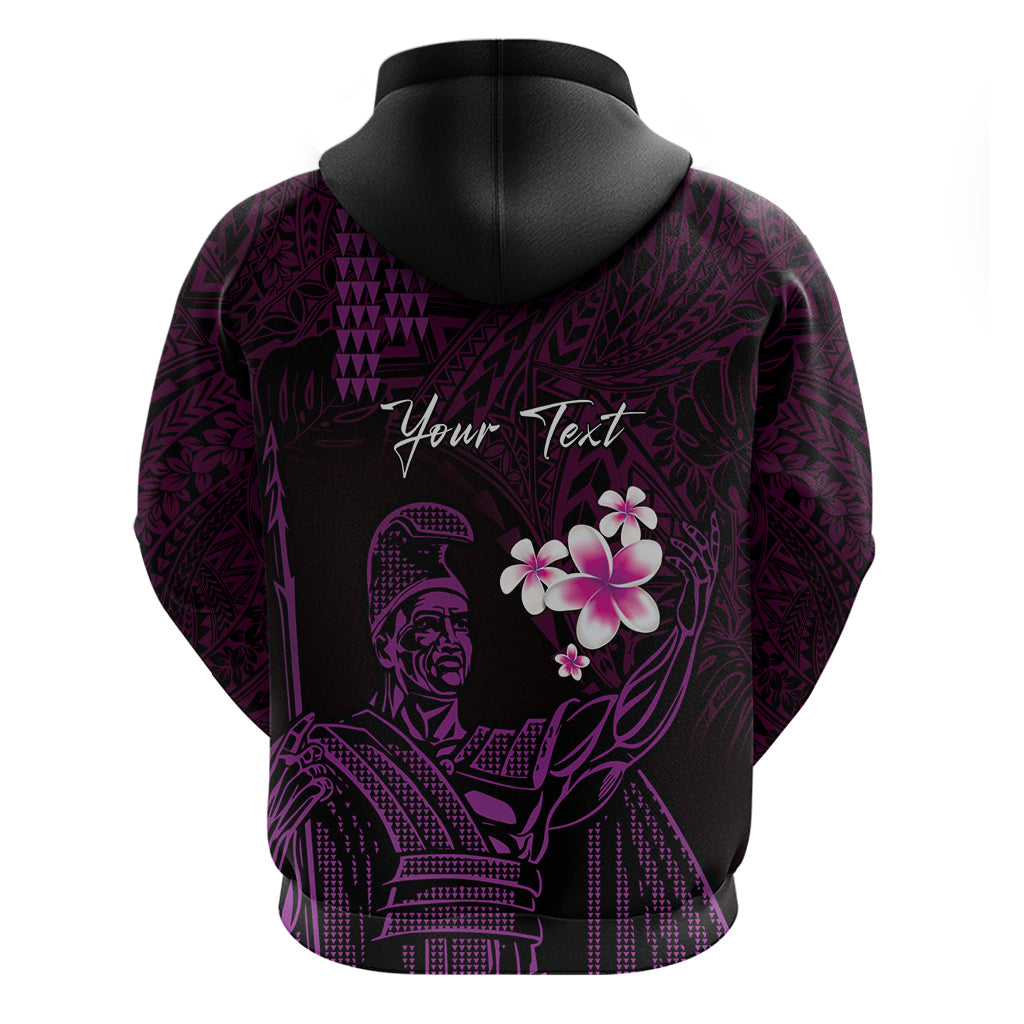 Personalised Hawaii King Kamehameha Day Zip Hoodie Plumeria With Kakau Pattern - Purple
