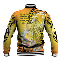 Polynesia Easter Day Baseball Jacket He Is Risen Lilium Longiflorum Polynesian Pattern
