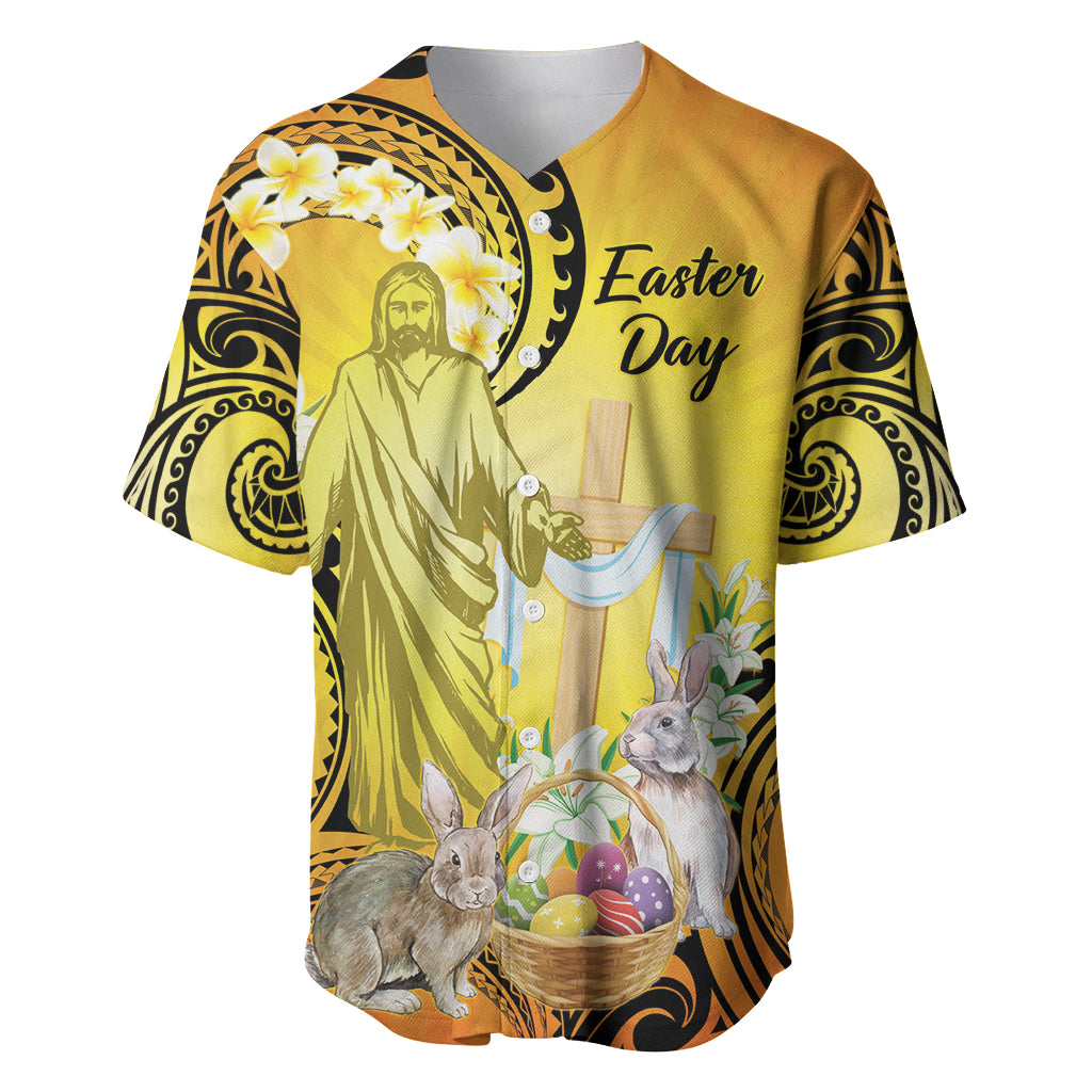 Polynesia Easter Day Baseball Jersey He Is Risen Lilium Longiflorum Polynesian Pattern LT14 Gold - Polynesian Pride