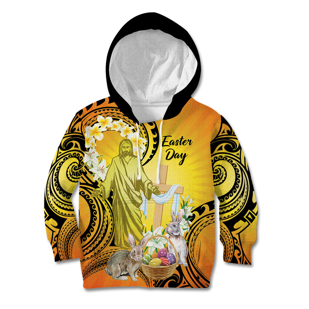 Polynesia Easter Day Kid Hoodie He Is Risen Lilium Longiflorum Polynesian Pattern LT14 Hoodie Gold - Polynesian Pride