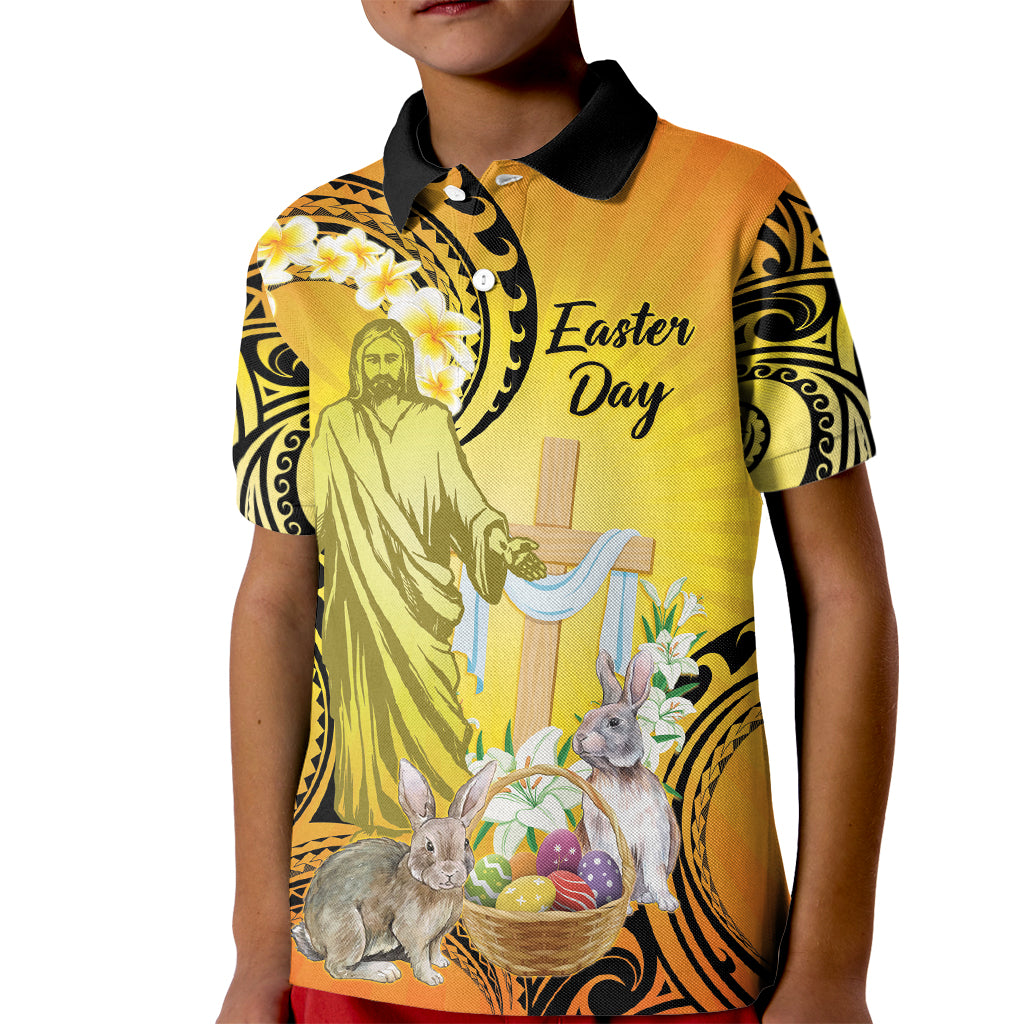 Polynesia Easter Day Kid Polo Shirt He Is Risen Lilium Longiflorum Polynesian Pattern