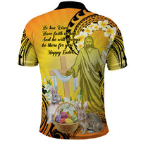 Polynesia Easter Day Polo Shirt He Is Risen Lilium Longiflorum Polynesian Pattern