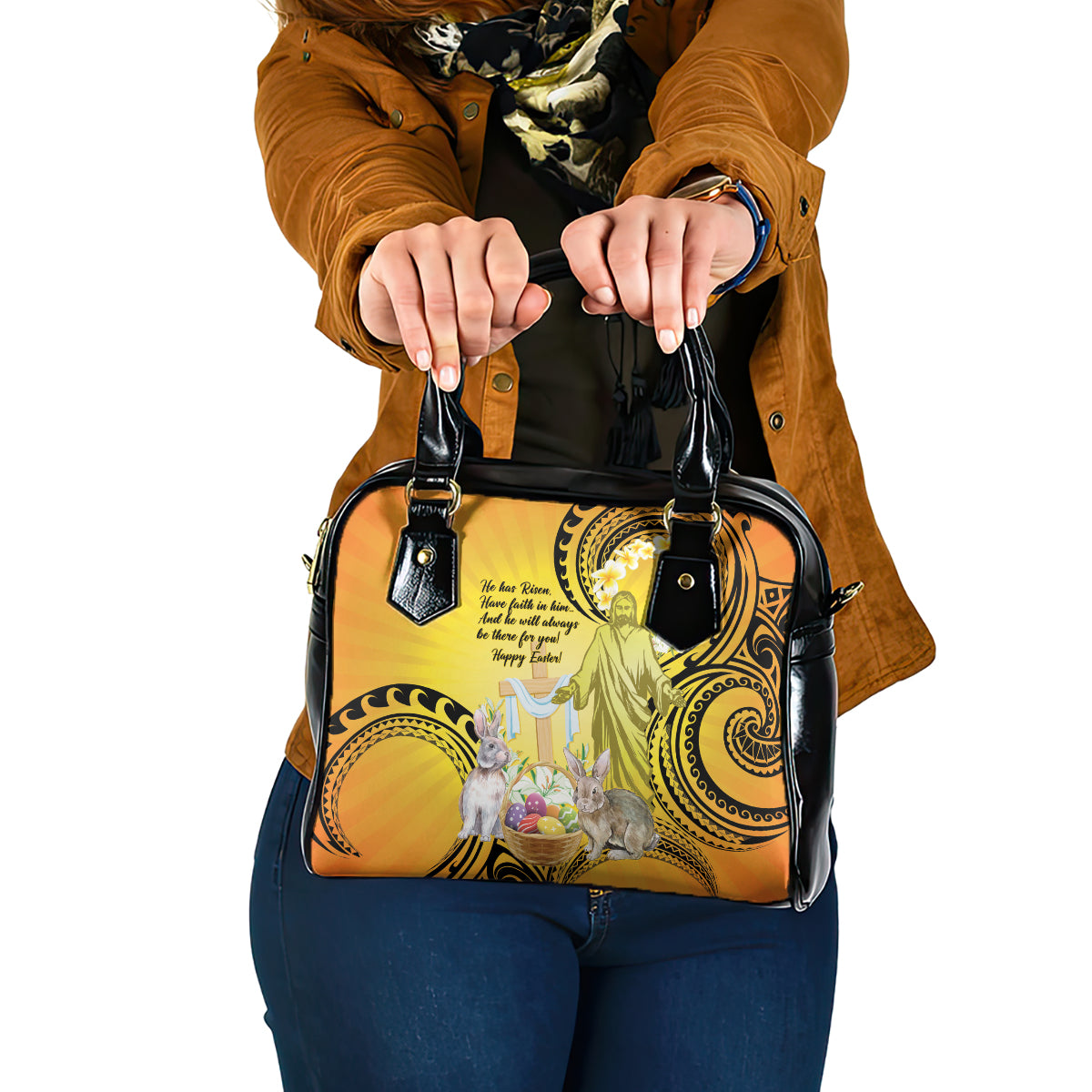 Polynesia Easter Day Shoulder Handbag He Is Risen Lilium Longiflorum Polynesian Pattern LT14 One Size Gold - Polynesian Pride