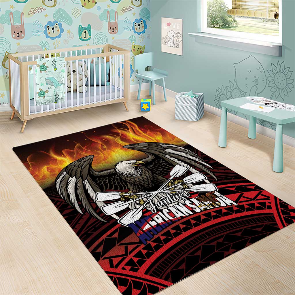 Fautasi Race Day American Samoa Area Rug Bald Eagle Polynesian Tattoo