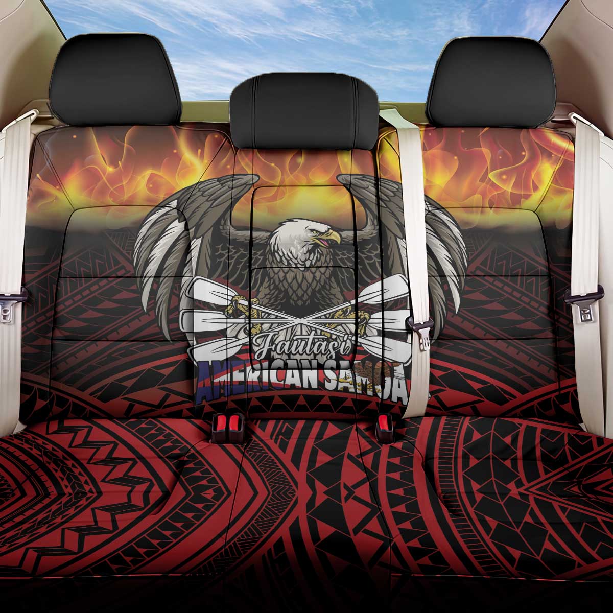 Fautasi Race Day American Samoa Back Car Seat Cover Bald Eagle Polynesian Tattoo