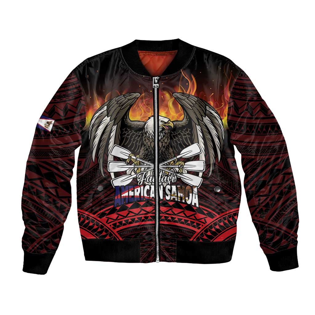 Fautasi Race Day American Samoa Bomber Jacket Bald Eagle Polynesian Tattoo