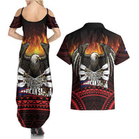 Fautasi Race Day American Samoa Couples Matching Summer Maxi Dress and Hawaiian Shirt Bald Eagle Polynesian Tattoo