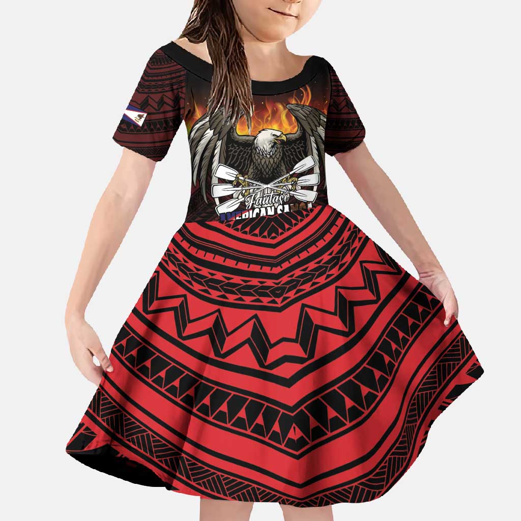 Fautasi Race Day American Samoa Family Matching Long Sleeve Bodycon Dress and Hawaiian Shirt Bald Eagle Polynesian Tattoo LT14 Daughter's Dress Black - Polynesian Pride