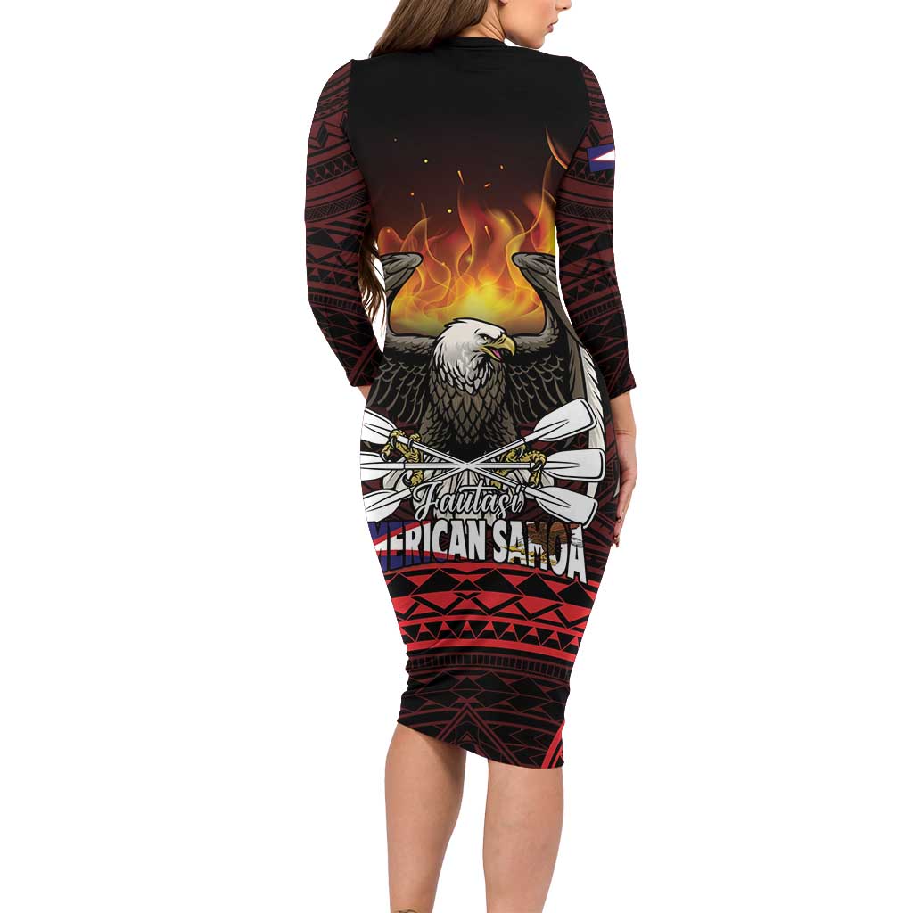 Fautasi Race Day American Samoa Family Matching Long Sleeve Bodycon Dress and Hawaiian Shirt Bald Eagle Polynesian Tattoo LT14 - Polynesian Pride