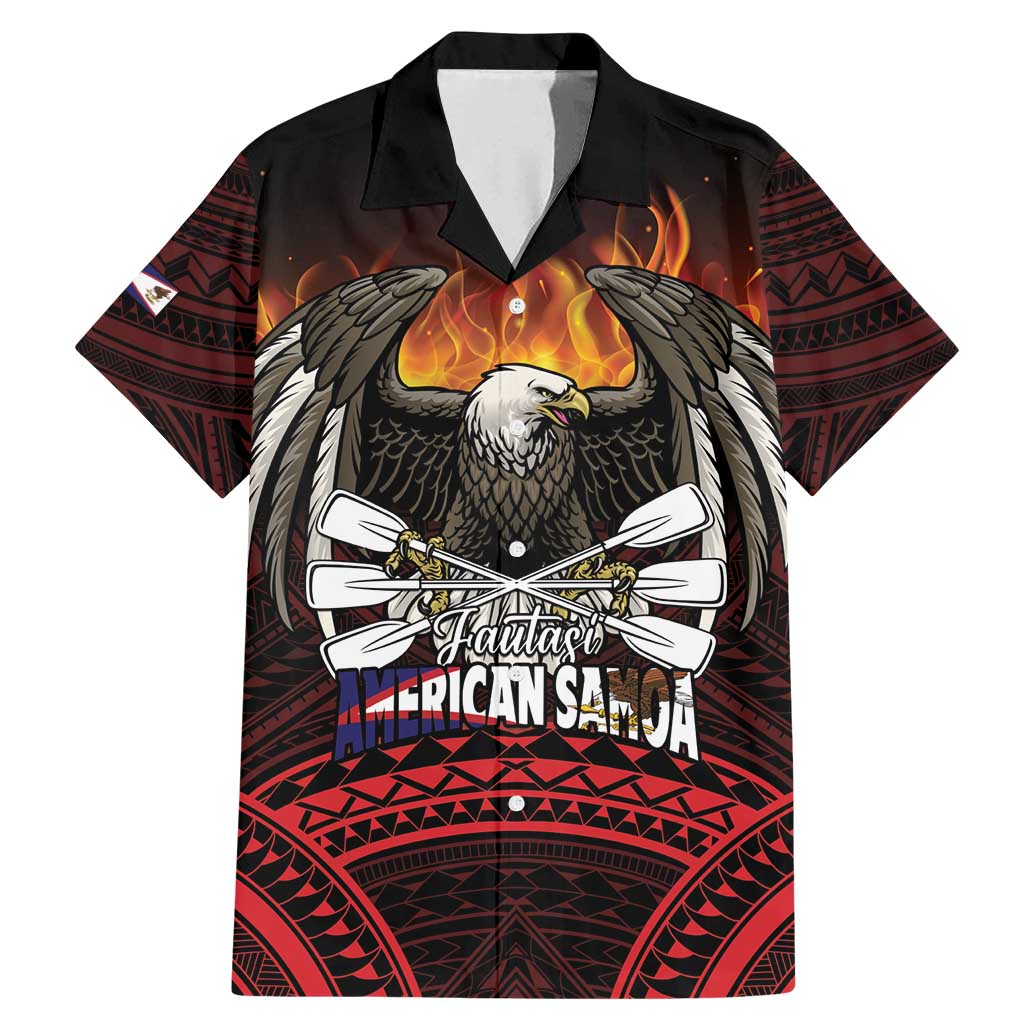 Fautasi Race Day American Samoa Family Matching Mermaid Dress and Hawaiian Shirt Bald Eagle Polynesian Tattoo LT14 Dad's Shirt - Short Sleeve Black - Polynesian Pride