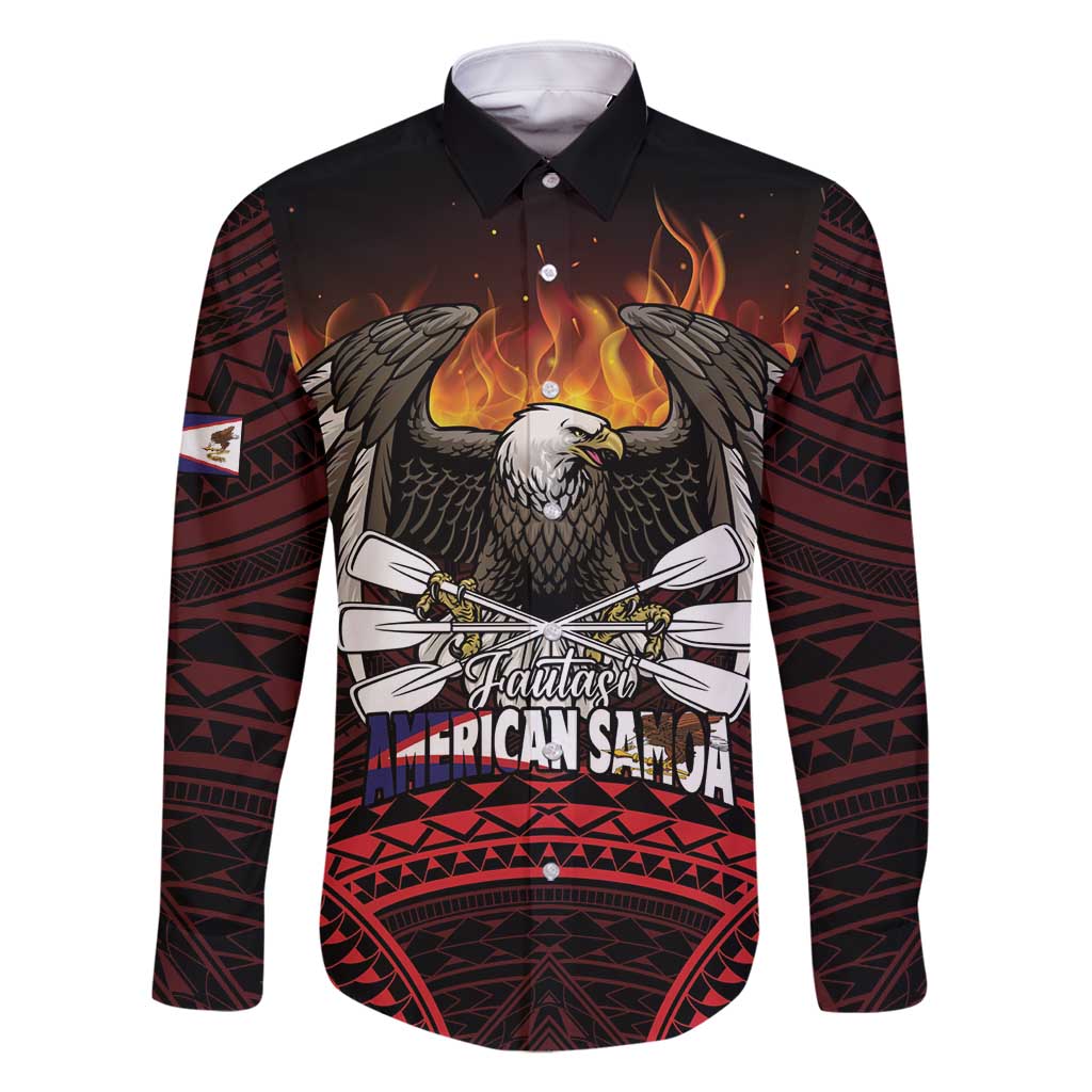 Fautasi Race Day American Samoa Family Matching Mermaid Dress and Hawaiian Shirt Bald Eagle Polynesian Tattoo LT14 Dad's Shirt - Long Sleeve Black - Polynesian Pride
