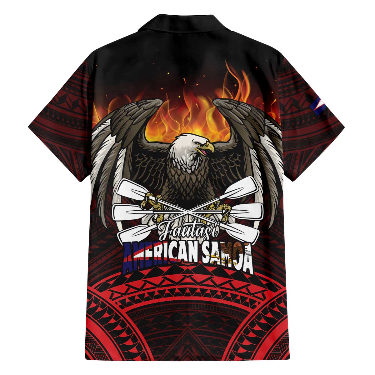 Fautasi Race Day American Samoa Family Matching Off The Shoulder Long Sleeve Dress and Hawaiian Shirt Bald Eagle Polynesian Tattoo LT14 - Polynesian Pride