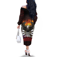 Fautasi Race Day American Samoa Family Matching Off The Shoulder Long Sleeve Dress and Hawaiian Shirt Bald Eagle Polynesian Tattoo LT14 - Polynesian Pride