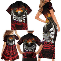 Fautasi Race Day American Samoa Family Matching Short Sleeve Bodycon Dress and Hawaiian Shirt Bald Eagle Polynesian Tattoo LT14 - Polynesian Pride