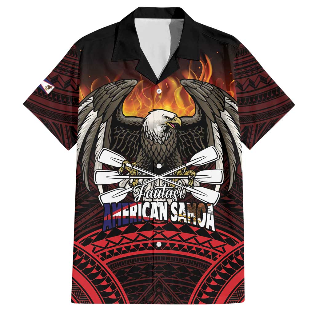Fautasi Race Day American Samoa Family Matching Short Sleeve Bodycon Dress and Hawaiian Shirt Bald Eagle Polynesian Tattoo LT14 Dad's Shirt - Short Sleeve Black - Polynesian Pride