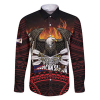 Fautasi Race Day American Samoa Family Matching Short Sleeve Bodycon Dress and Hawaiian Shirt Bald Eagle Polynesian Tattoo LT14 Dad's Shirt - Long Sleeve Black - Polynesian Pride