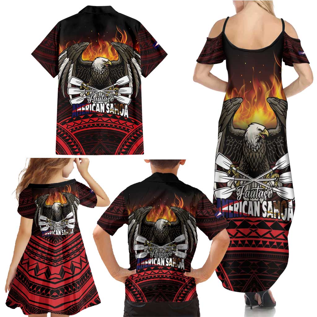Fautasi Race Day American Samoa Family Matching Summer Maxi Dress and Hawaiian Shirt Bald Eagle Polynesian Tattoo