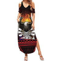 Fautasi Race Day American Samoa Family Matching Summer Maxi Dress and Hawaiian Shirt Bald Eagle Polynesian Tattoo