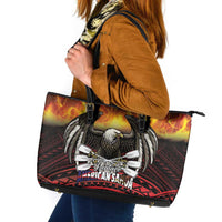 Fautasi Race Day American Samoa Leather Tote Bag Bald Eagle Polynesian Tattoo