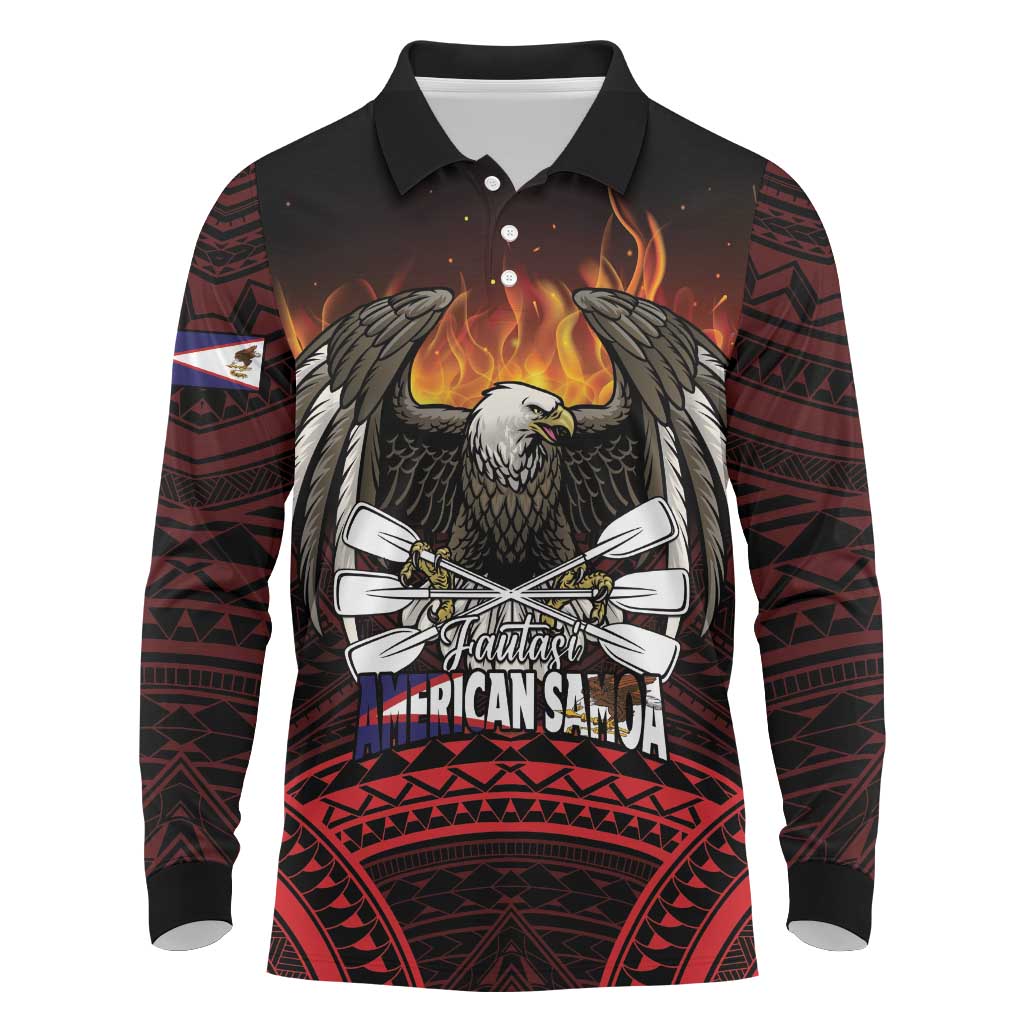 Fautasi Race Day American Samoa Long Sleeve Polo Shirt Bald Eagle Polynesian Tattoo
