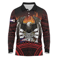 Fautasi Race Day American Samoa Long Sleeve Polo Shirt Bald Eagle Polynesian Tattoo
