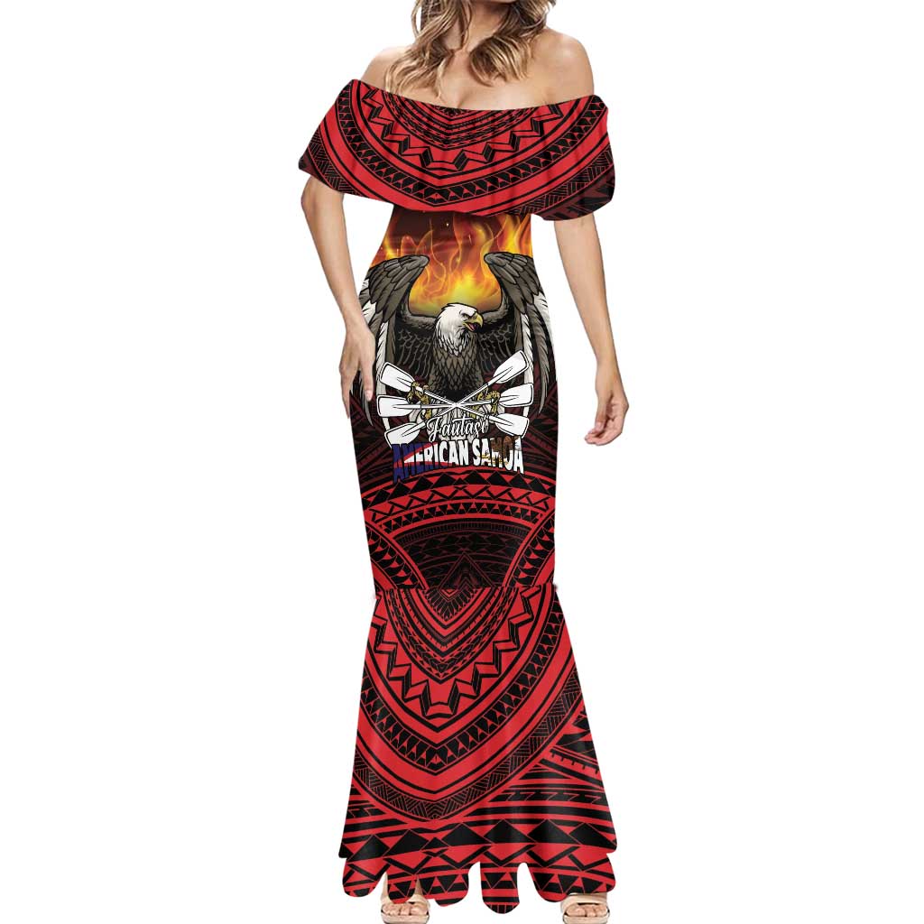 Fautasi Race Day American Samoa Mermaid Dress Bald Eagle Polynesian Tattoo