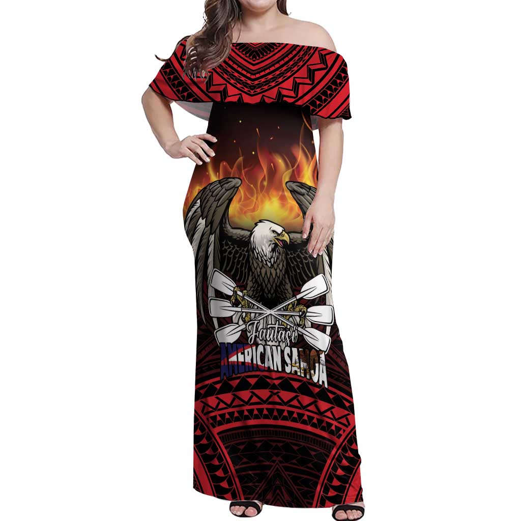 Fautasi Race Day American Samoa Off Shoulder Maxi Dress Bald Eagle Polynesian Tattoo