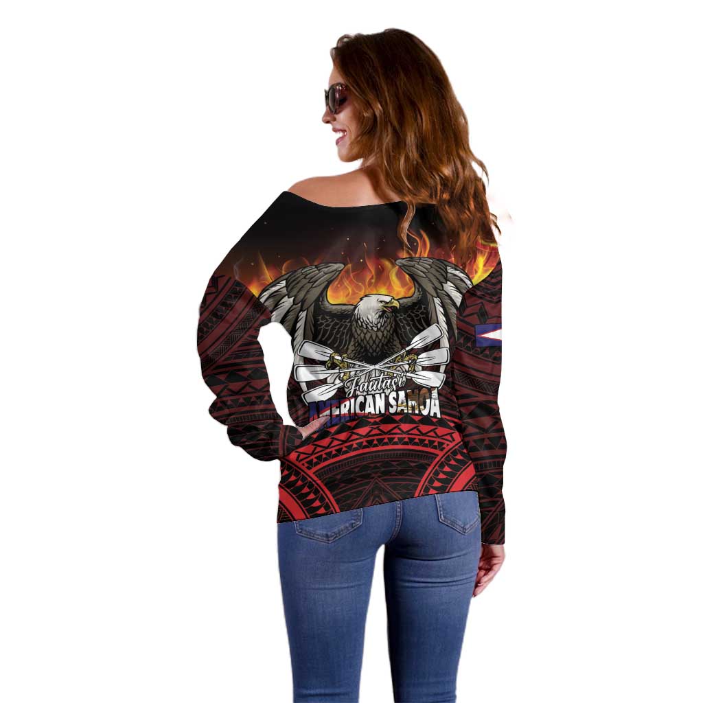 Fautasi Race Day American Samoa Off Shoulder Sweater Bald Eagle Polynesian Tattoo