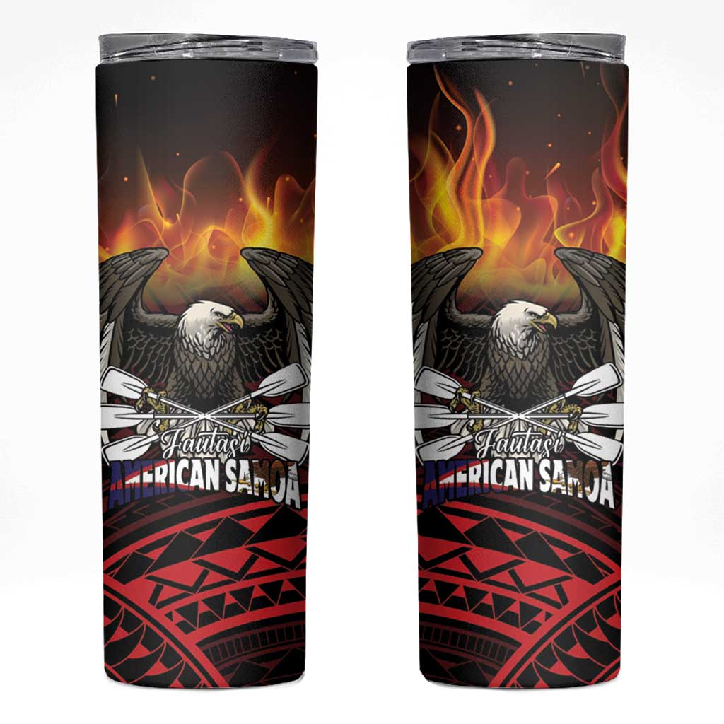 Fautasi Race Day American Samoa Skinny Tumbler Bald Eagle Polynesian Tattoo LT14 Black - Polynesian Pride