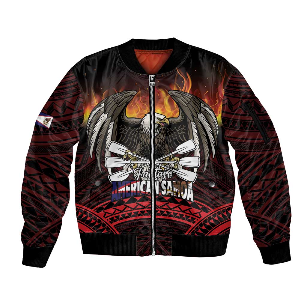 Fautasi Race Day American Samoa Sleeve Zip Bomber Jacket Bald Eagle Polynesian Tattoo