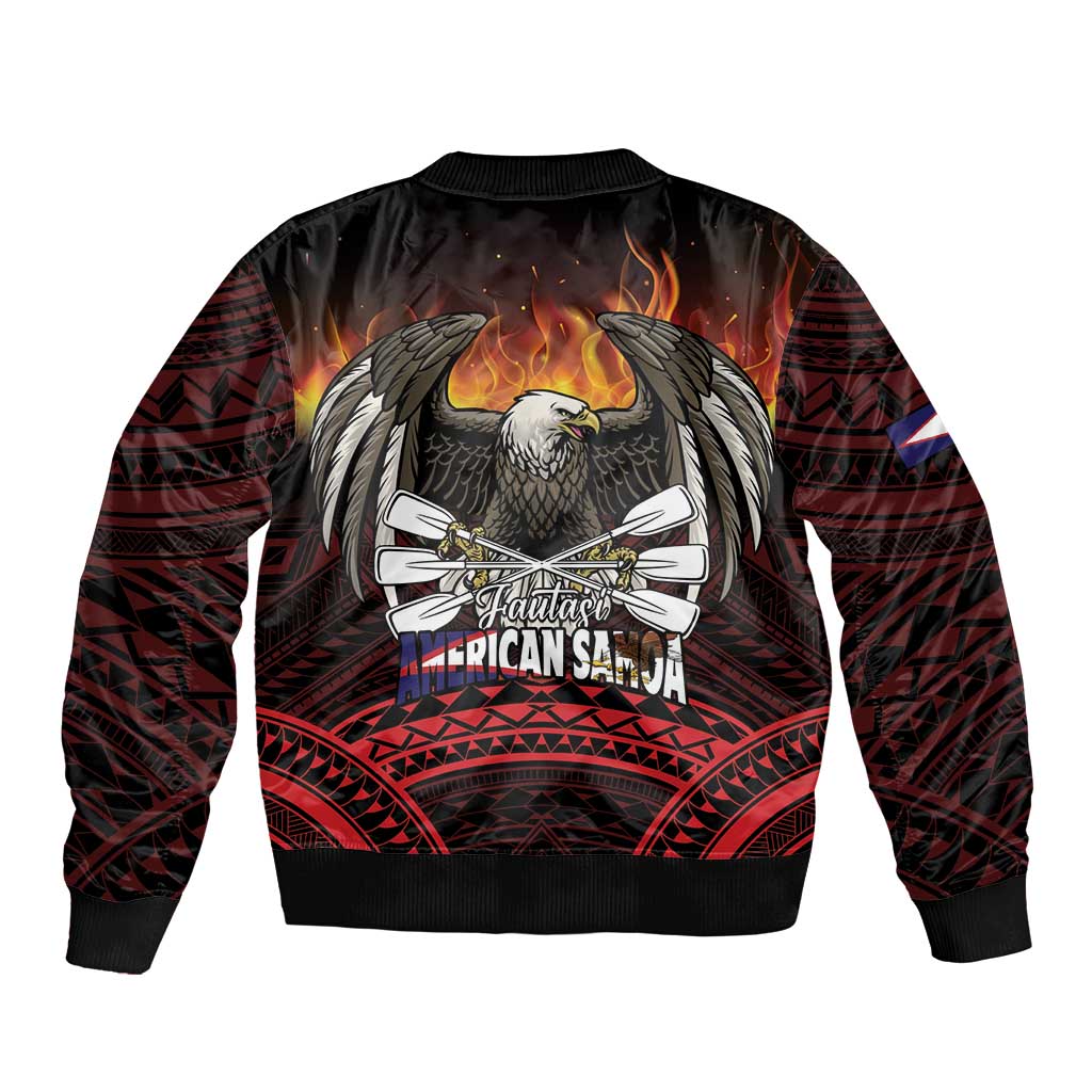 Fautasi Race Day American Samoa Sleeve Zip Bomber Jacket Bald Eagle Polynesian Tattoo