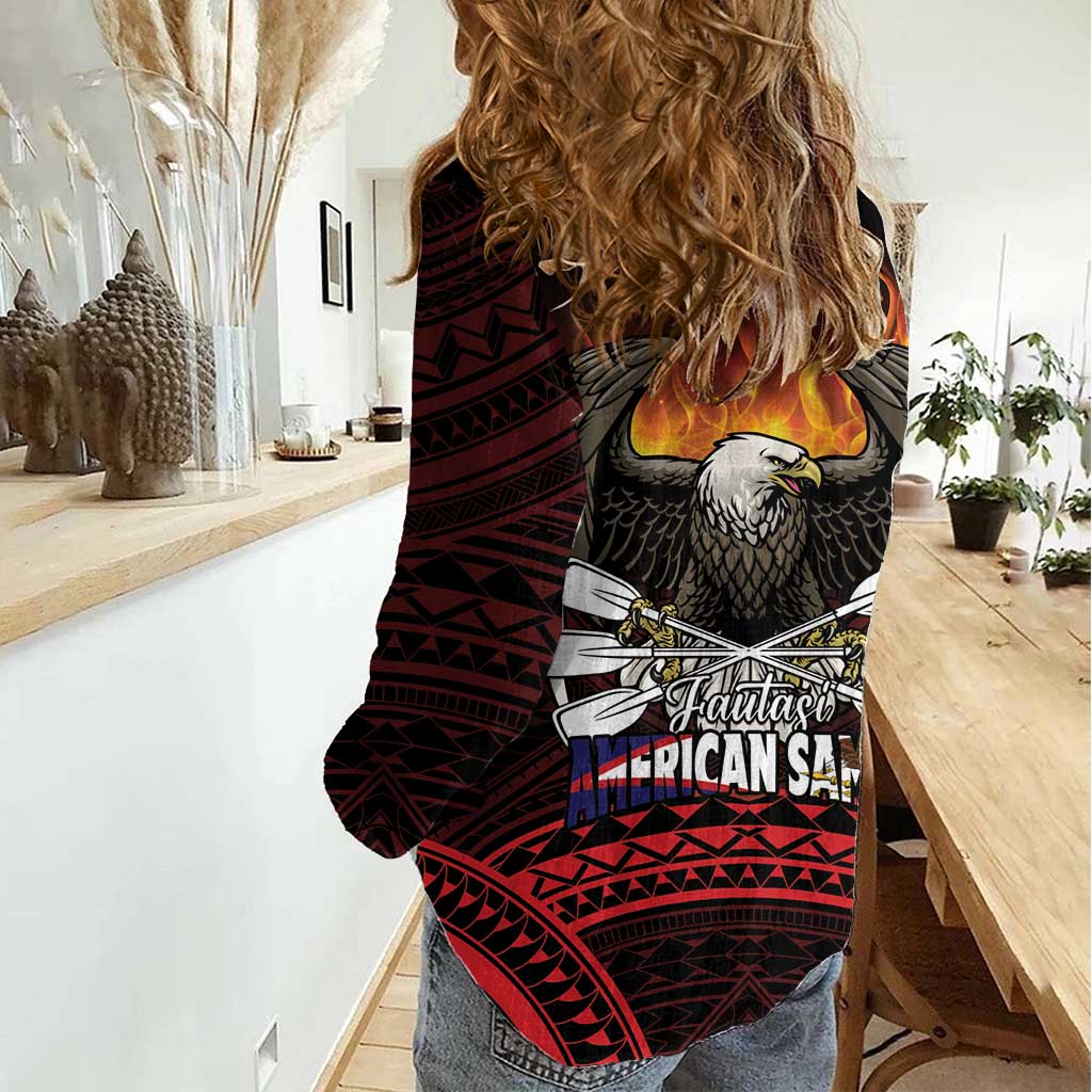 Fautasi Race Day American Samoa Women Casual Shirt Bald Eagle Polynesian Tattoo