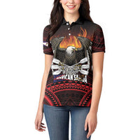 Fautasi Race Day American Samoa Women Polo Shirt Bald Eagle Polynesian Tattoo