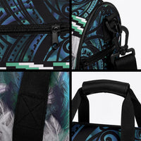 Turquoise Traditional Cloak Aotearoa Duffle Bag Maori Paua Shell Korowai Pattern LT14 - Polynesian Pride