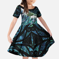 Turquoise Traditional Cloak Aotearoa Family Matching Off Shoulder Maxi Dress and Hawaiian Shirt Maori Paua Shell Korowai Pattern
