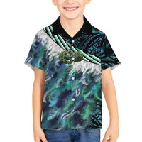 Turquoise Traditional Cloak Aotearoa Family Matching Puletasi and Hawaiian Shirt Maori Paua Shell Korowai Pattern