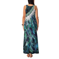 Turquoise Traditional Cloak Aotearoa Family Matching Tank Maxi Dress and Hawaiian Shirt Maori Paua Shell Korowai Pattern LT14 - Polynesian Pride