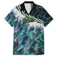 Turquoise Traditional Cloak Aotearoa Hawaiian Shirt Maori Paua Shell Korowai Pattern