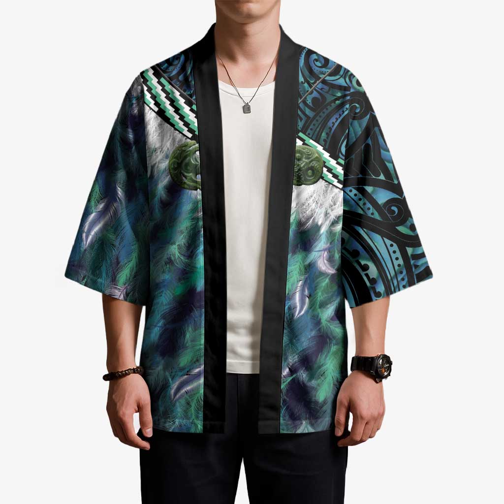 Turquoise Traditional Cloak Aotearoa Kimono Maori Paua Shell Korowai Pattern - Polynesian Pride