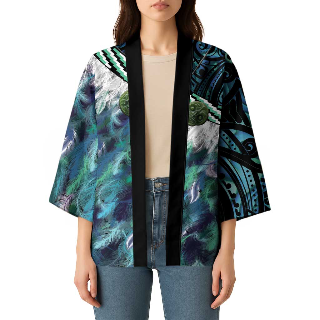 Turquoise Traditional Cloak Aotearoa Kimono Maori Paua Shell Korowai Pattern - Polynesian Pride