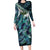 Turquoise Traditional Cloak Aotearoa Long Sleeve Bodycon Dress Maori Paua Shell Korowai Pattern