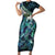 Turquoise Traditional Cloak Aotearoa Short Sleeve Bodycon Dress Maori Paua Shell Korowai Pattern